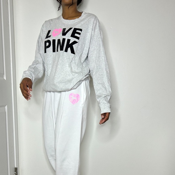 PINK Originals Limited Edition Long Sleeve Grey Sequins Tee (NWT) - Picture 5 of 11